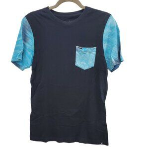 Hurley Men's Black Blue Tie Dye Sleeves Basic Pocket Tee Unisex Adult Size S